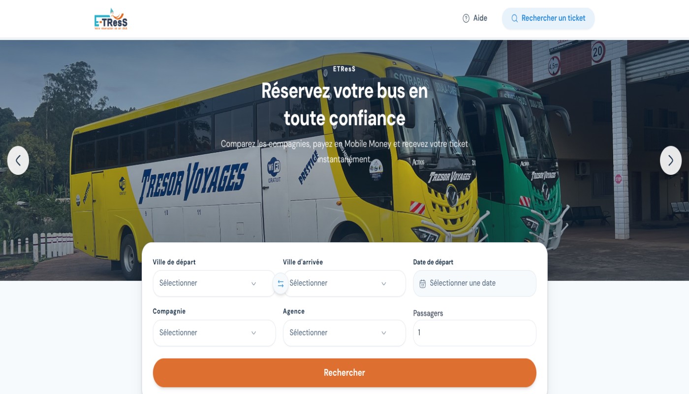 Capture e-tress — réservation de billets de bus en ligne au Cameroun